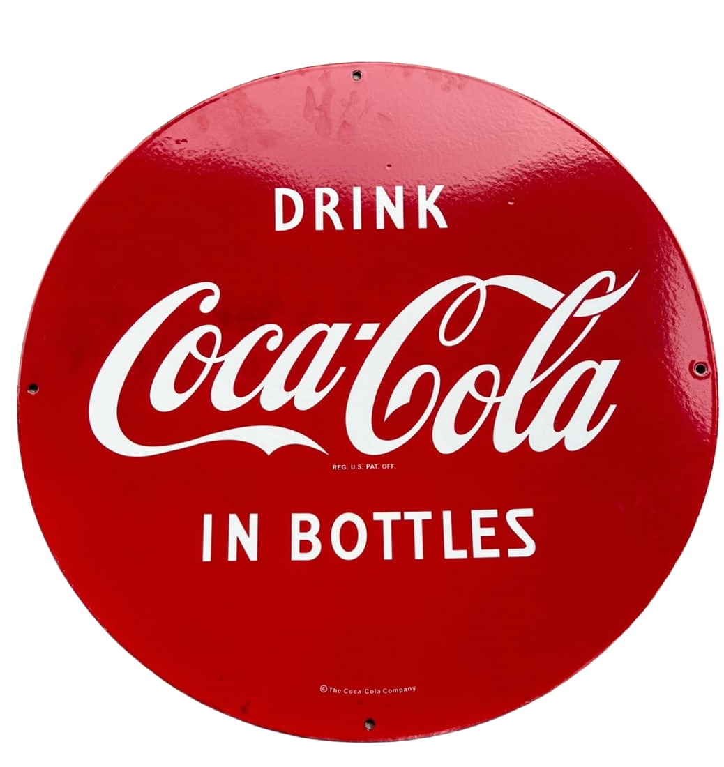 25' Contemporary Drink Coca Cola in Bottles round Porcelain Sign 2 sided (1 of 3)