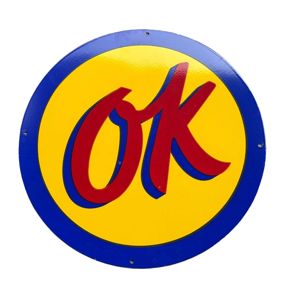 25" Contemporary Chevrolet OK Used Cars Porcelain Sign 2 sided Dealership: 25" Chevrolet OK Used Cars Porcelain sign. double sided.Excellent quality. Vibrant colors. Heavy gauge metal. The porcelain is fired at 850 degrees. Free Worldwide shipping. Sign will be shipped from