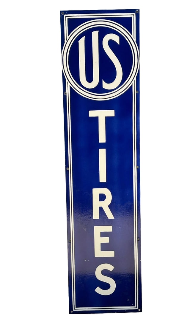 12"x48' Vertical Contemporary U.S, Tires Porcelain Sign 1 sided Hand Brushed (1 of 3)