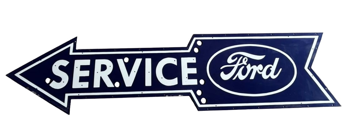 80"x19" Contemporary Ford Service Dealership Porcelain Arrow Neon Face Sign (1 of 4)