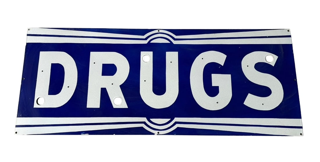 48"x19" contemporary Drugs Pharmacy Porcelain Sign Drug Store Hand Brushed (1 of 4)