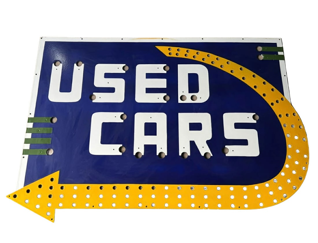 58"x38" Contemporary Used Cars Porcelain Neon Face Flashing Bulb Arrow (1 of 2)