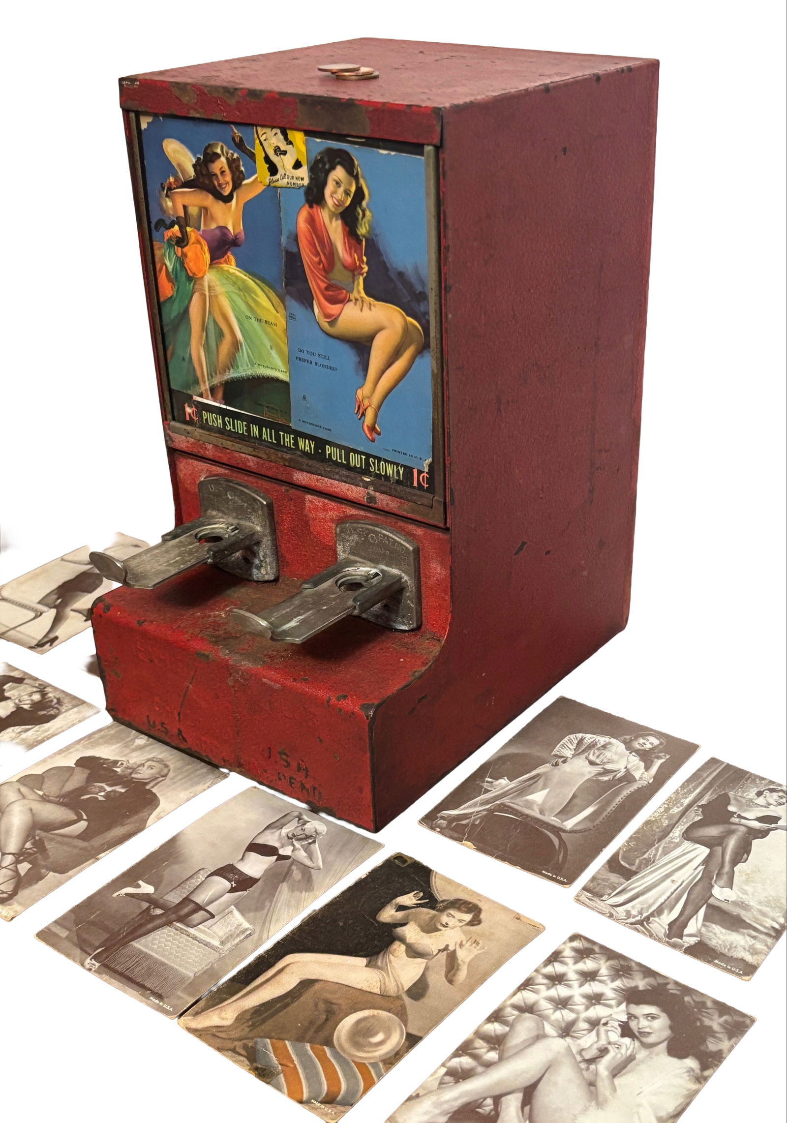 Antique Exhibit Supply Co. Pin-Up Girl Trade Card Vending Machine 1Cent Coin-Op (1 of 7)