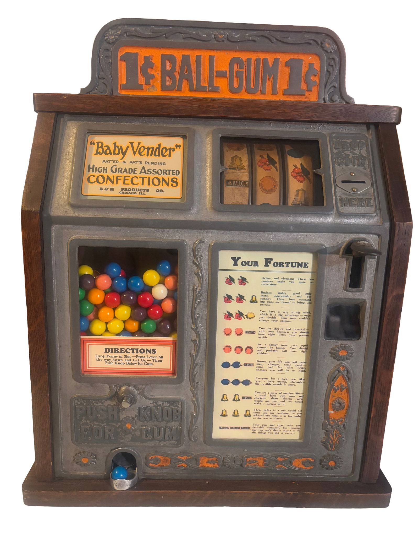 1920s "Baby Vender" 1 Cent Gum Ball Trade Simulator Gambling Coin Op slot machine (1 of 12)