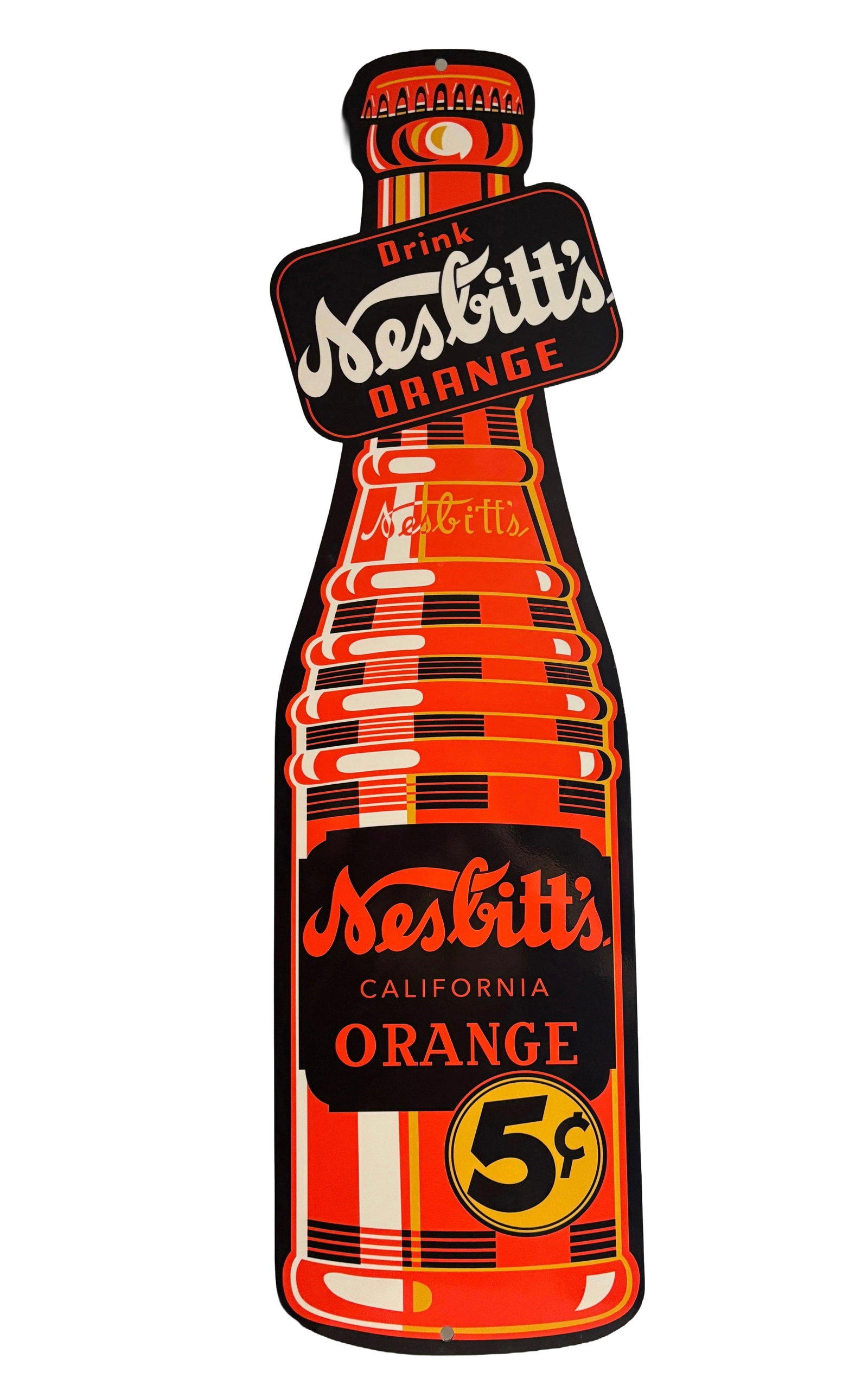 10"x36" Nesbitt's Die Cut Orange Soda Pop Metal Powder Coat Bottle Sign Contemporary (1 of 2)