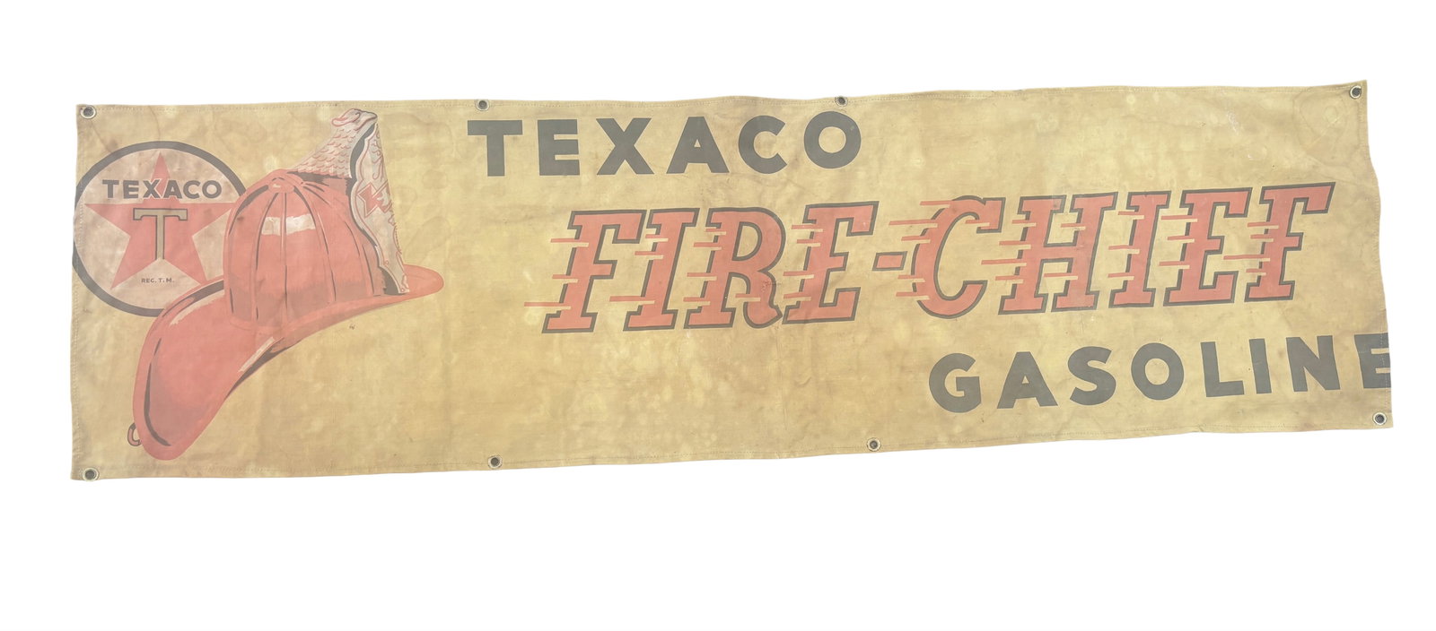 7' x2' Rare Antique 1930s Heavy Cloth Canvas Texaco Fire Chief Gas Service Station Banner Sign (1 of 12)
