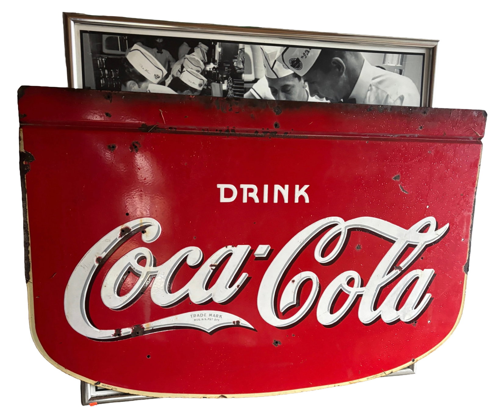 1934 Antique Coca Cola 2 sided Enamel Porcelain Drug, General Store Sign Soda Fountain (1 of 9)