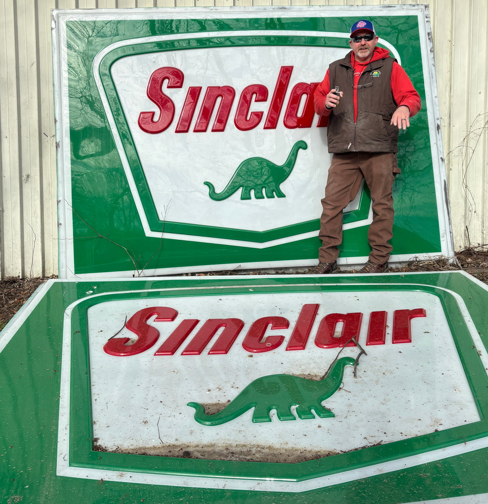 Vintage pair Large 10'x7' Sinclair Embossed Plastic Gas Station Sign Dino (1 of 7)