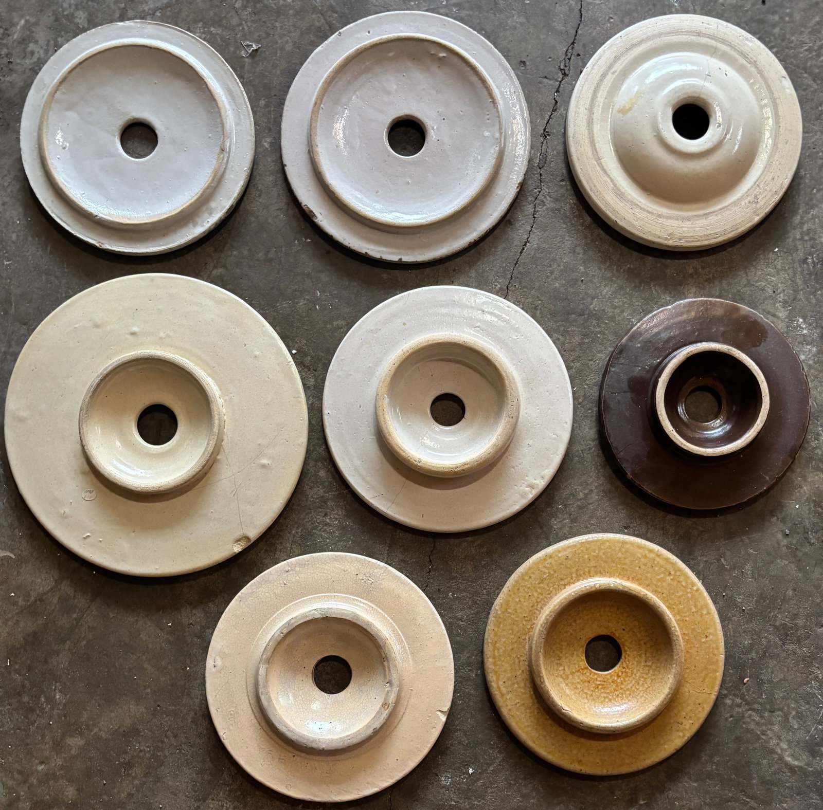 Antique lot of 8 Stoneware Butter Churn Lids 8"-10" Primitive Kitchen (1 of 8)