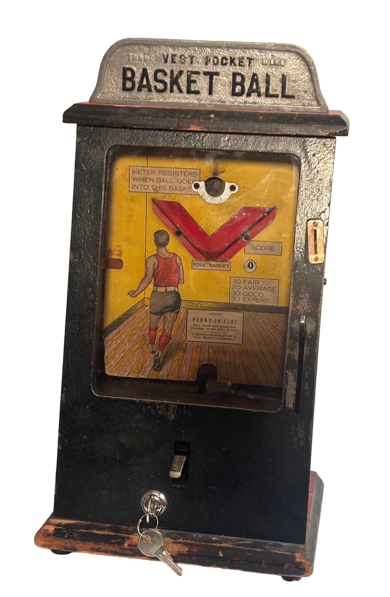 Antique 1929 "Vest Pocket Basket" Countertop Trade Stimulator Peo Penny Arcade Game (1 of 7)