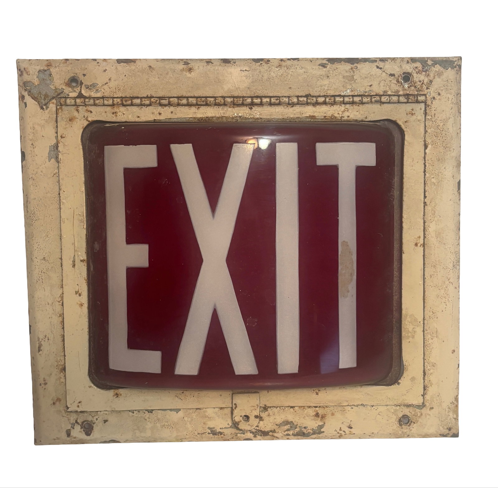 Art Deco Ruby Red Exit Light with Metal Hinged Housing frame Theatre Hotel (1 of 5)