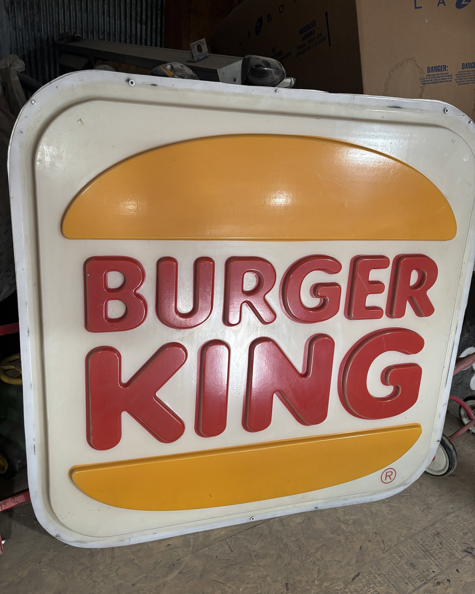 47"x47" Burger King Plastic Sign Backlit: 47"x47" Burger King Plastic backlit Sign only. No frame or light comes with it. Good condition. See pics. Pick up only or 3rd party shipper. Location Du Bois Nebraska. questions 816-261-5697 -