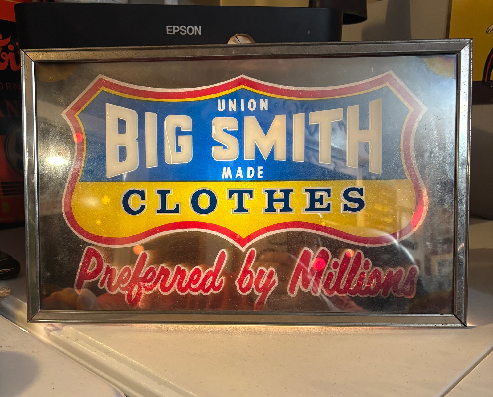 Mid Century Big Smith Clothes Lighted Store Sign reverse on glass - 11