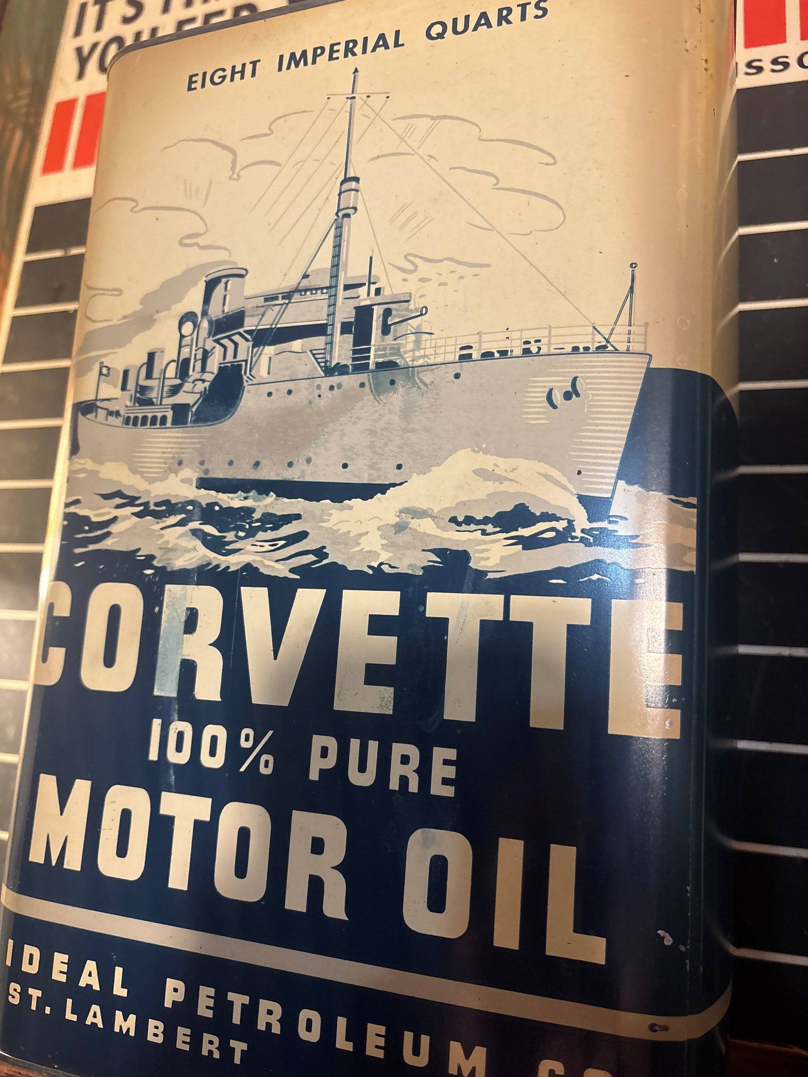 2 Gallon Corvette Motor Oil Can Ship graphic - 2