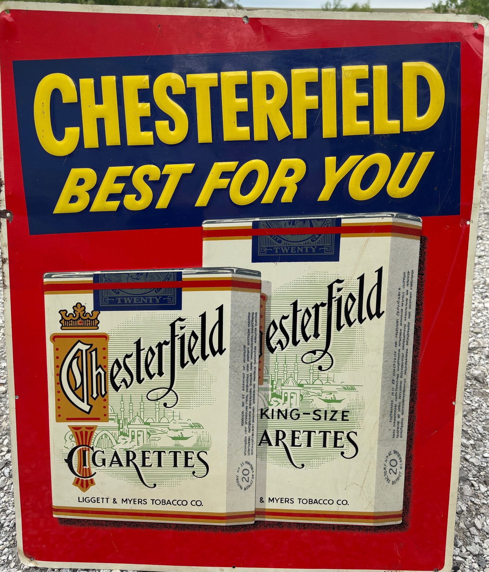 Vintage Embossed Chesterfield Cigarettes tin sign (1 of 4)