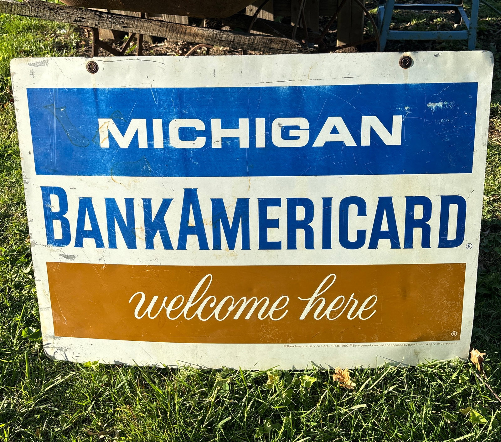 Michigan 2 sided Bank Americard Metal Sign - 2