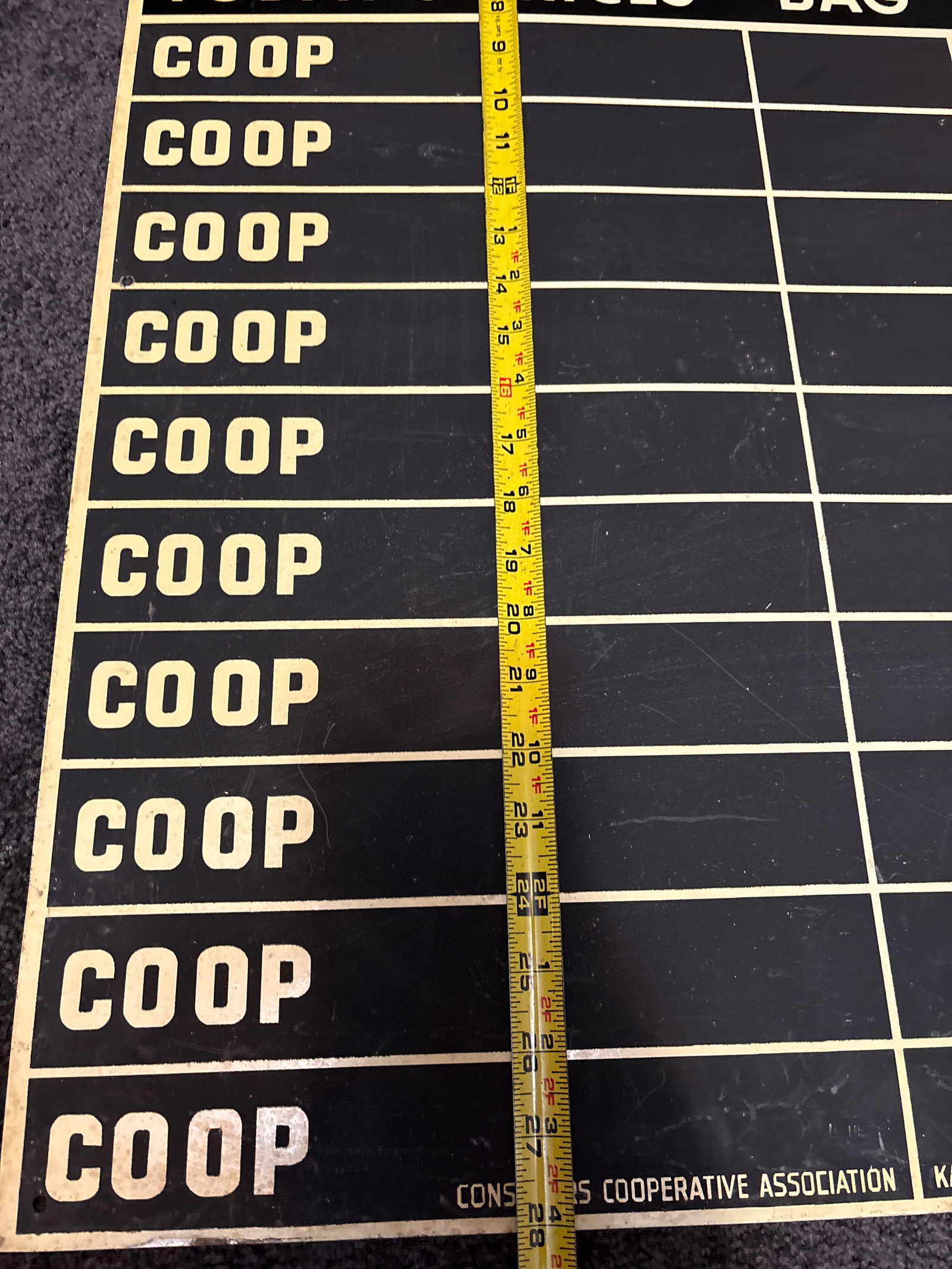 Vintage COOP Fertilizer Metal Store Price Board KC Mo. - 2