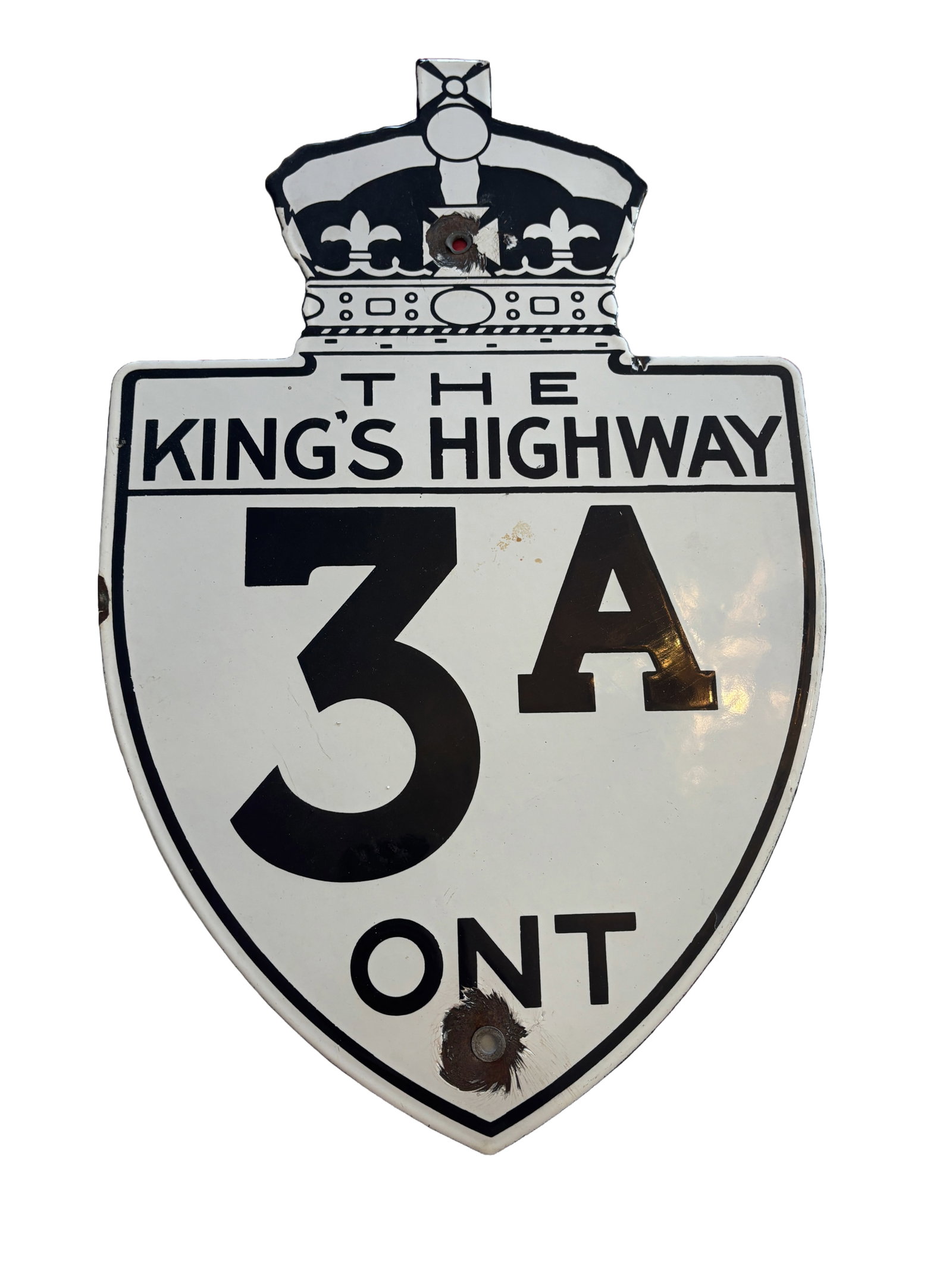 Vintage 1930s-40s Die Cut Ontario Canada "The Kings Highway" Porcelain Road Sign. (1 of 4)