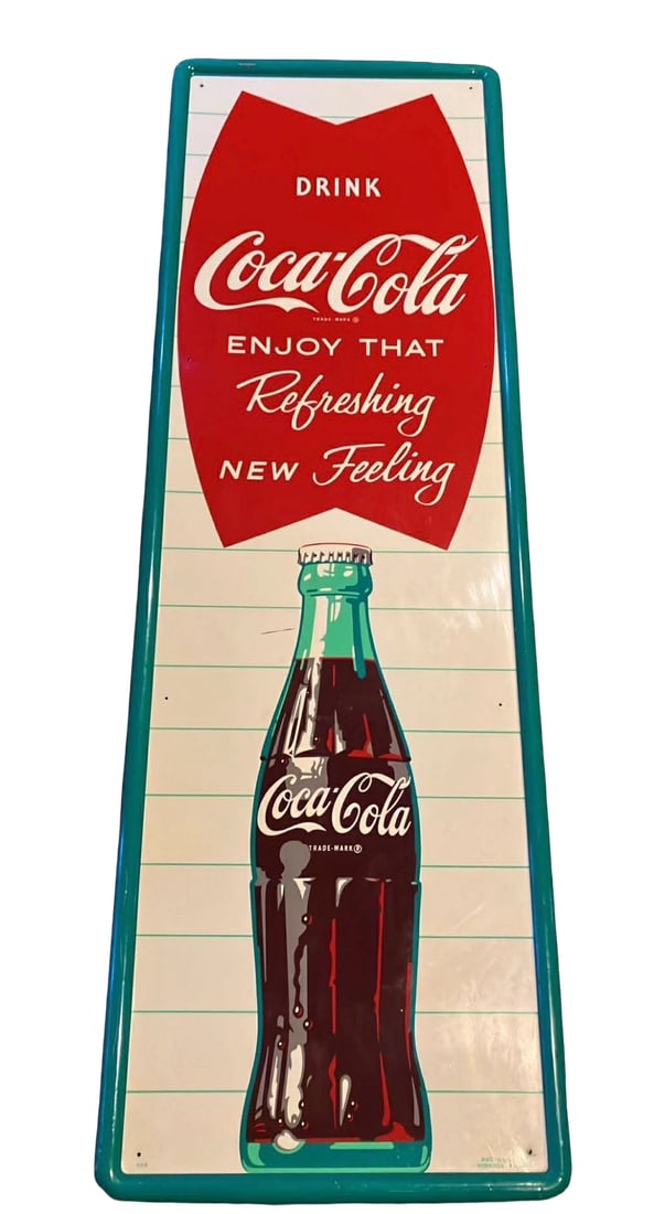 Vintage 1962 Coca Cola Vertical Tin Litho Self Framed Sign Soda Pop: Up for auction is a beautiful, 100% authentic original vintage 1962 Coca-Cola single-sided vertical tin advertising sign. 17.5”x 53.5” This iconic piece features the highly collectible mid