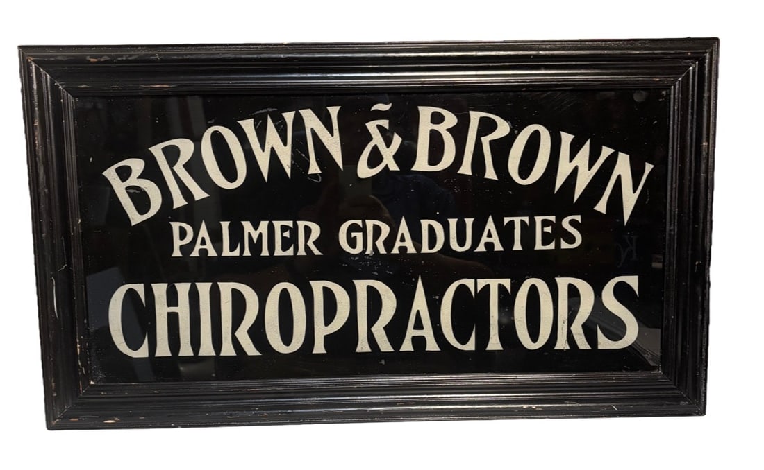 Antique "Brown & Brown Chiropractors" Reverse Painted Glass Trade Sign (1 of 1)