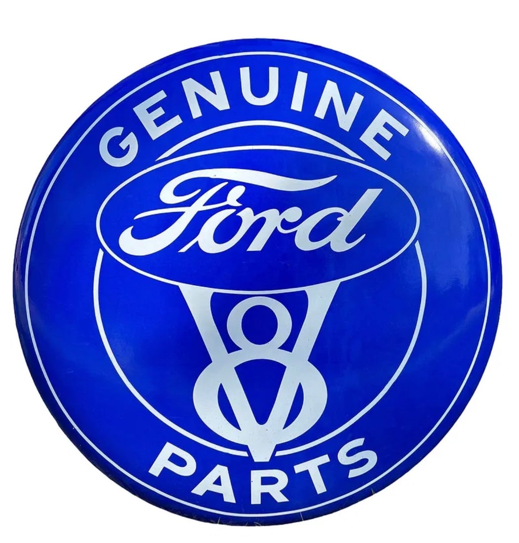 24” Porcelain Button Ford V8 Parts service sign contemporary: Contemporary 24" Porcelain Ford V8 Parts Button Service sign. Excellent Quality! Heavy Gauge steel, with an enamel porcelain. Fired at 800 degrees. weighs just over 10 lbs. Flat rate shipping $40 or p