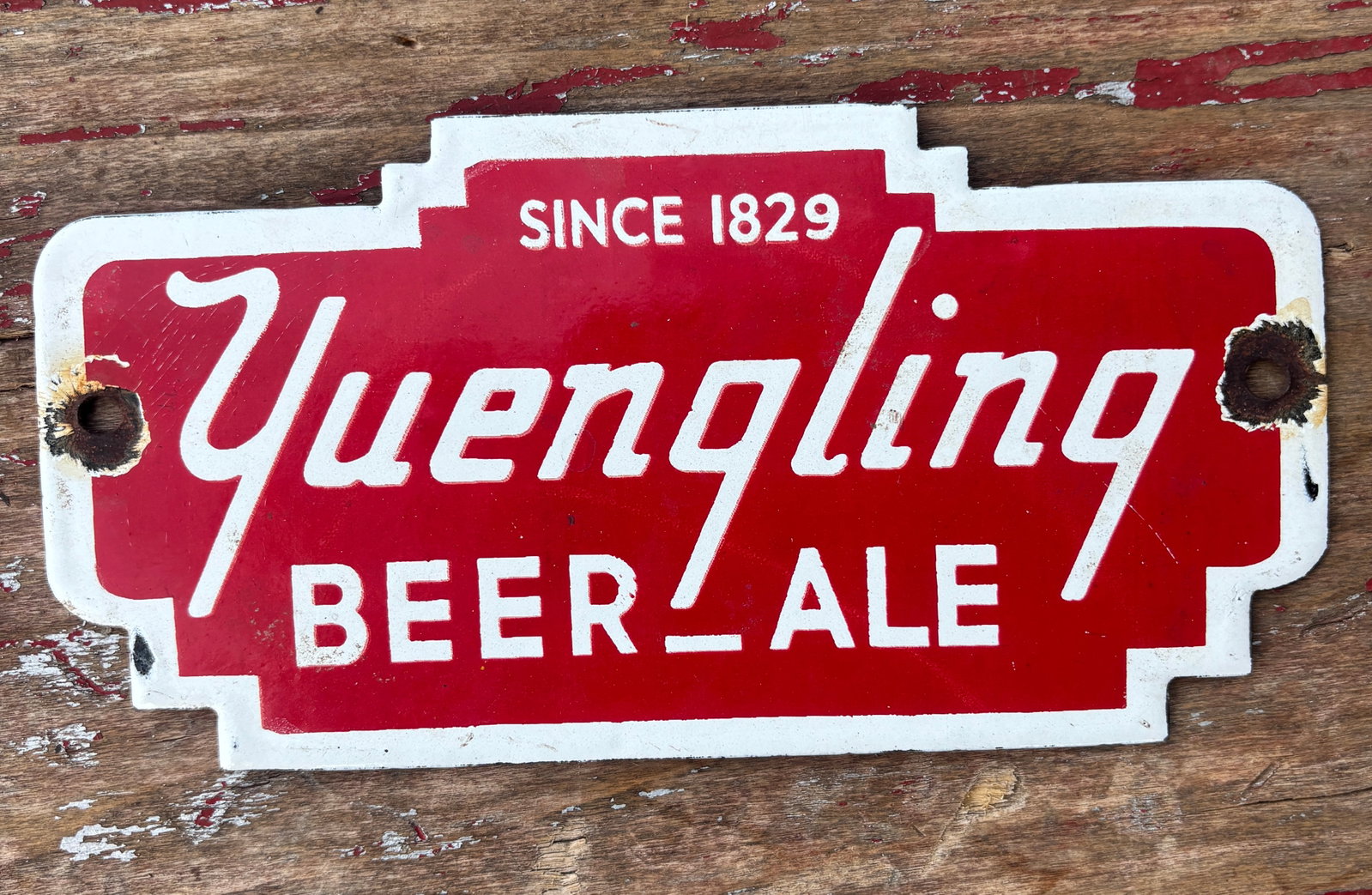 Small 8”x4” Yuengling Beer Ale Die-Cut Porcelain Sign (1 of 5)