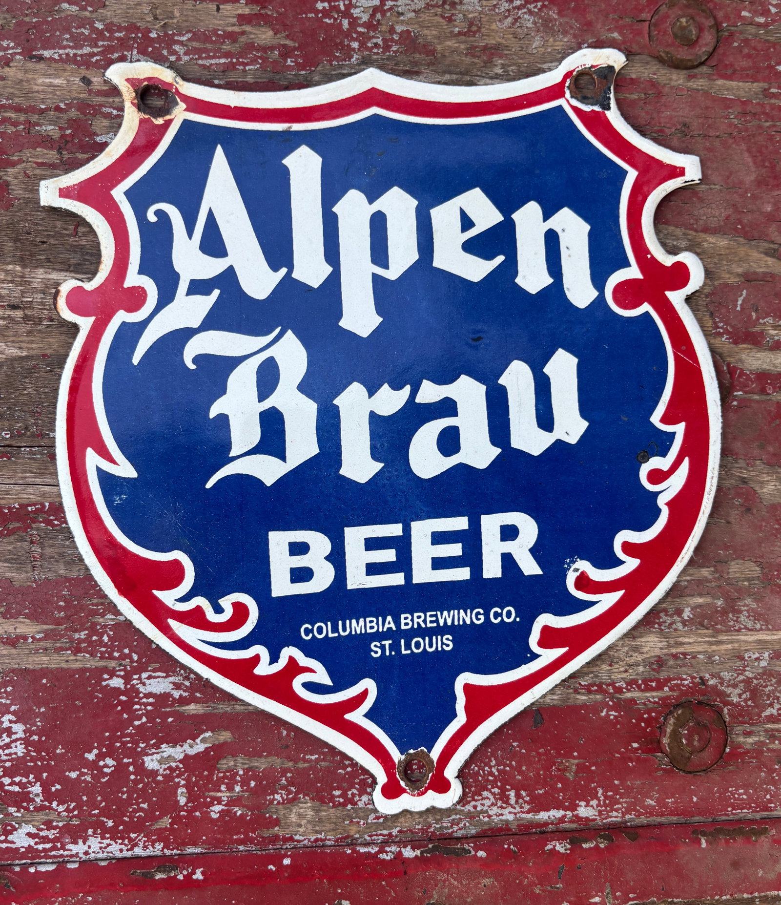 Small 7”x 8” Allen Brau Beer Contemporary aged Porcelain Sign (1 of 5)