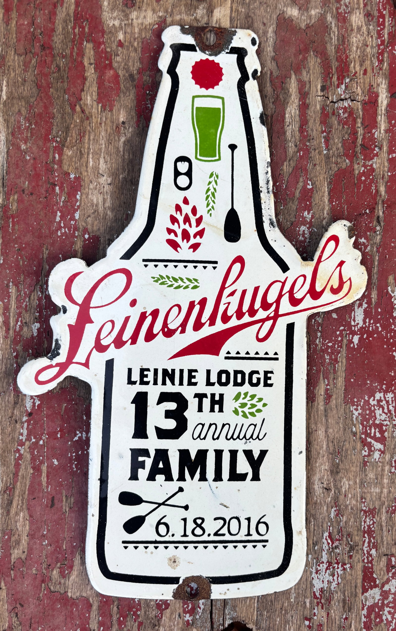 Small 6”x 10” Leinenliugels Beer Contemporary aged Porcelain Sign Die Cut. (1 of 5)