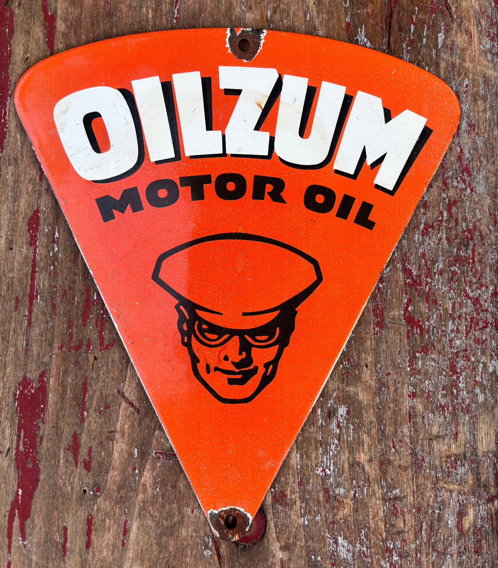 Small 9”x 10” Oilzum Motor Oil Contemporary aged Porcelain Sign Die Cut (1 of 5)