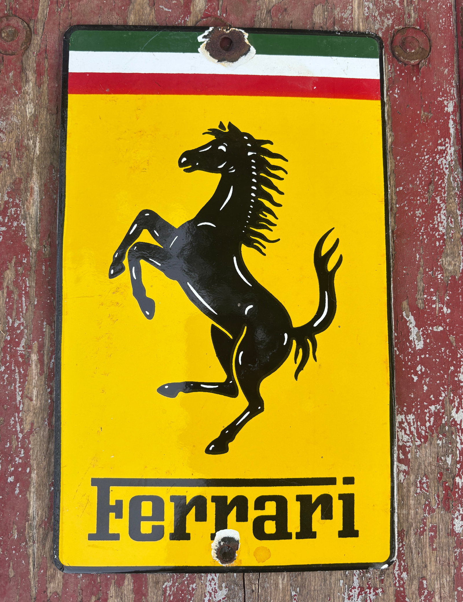Small “6 x 10” Ferrari Contemporary aged Porcelain Sign Die Cut (1 of 4)