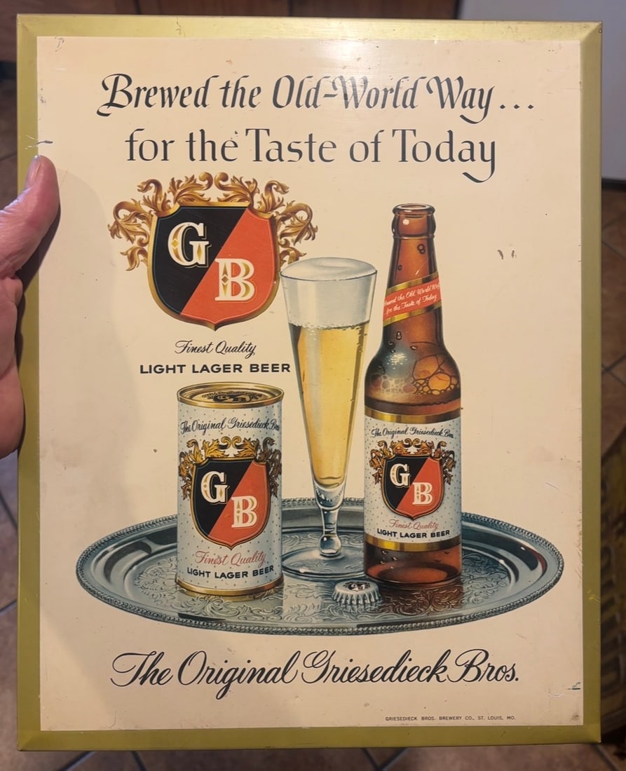 Vintage 1950s Griesedieck Bros. Light Lager Beer Metal Sign: Vintage 1950s Griesedieck Bros. Light Lager Beer Metal Sign – St. Louis Up for auction is a fantastic piece of mid-century Americana—an authentic, single-sided vintage Griesedieck Brothers Light L