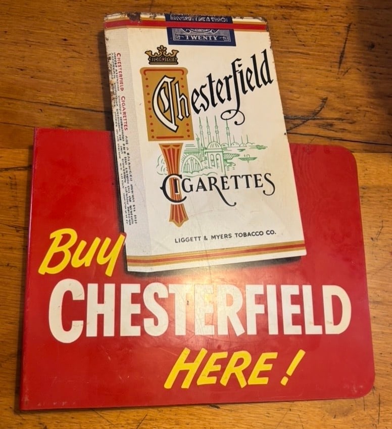 1950s 60s L&M Filters & Chesterfield Cigarettes Tin Lithograph Flange Sign (1 of 5)