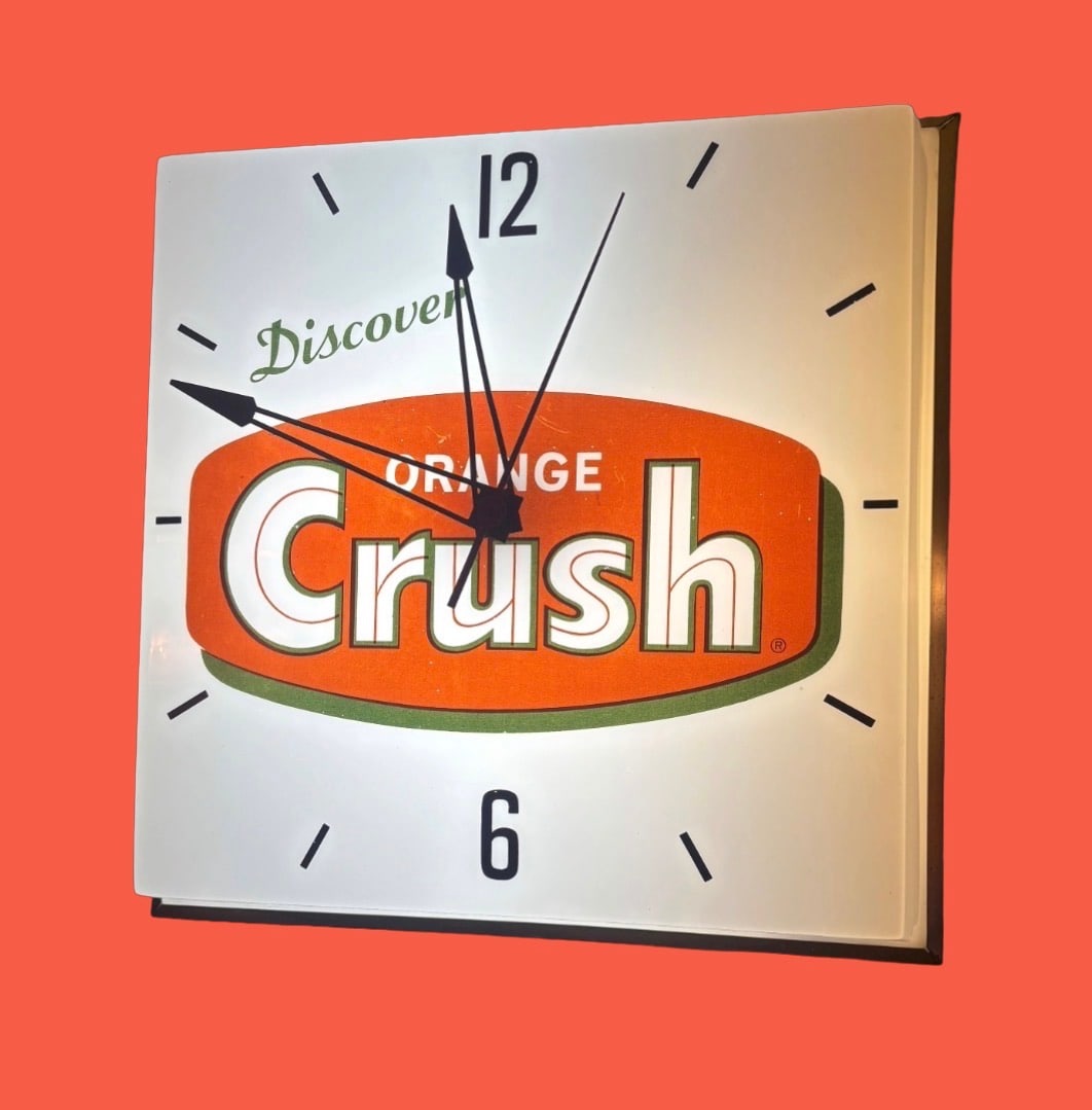 1960s "Discover Orange Crush" Lighted Pam Wall Clock Soda Pop (1 of 5)