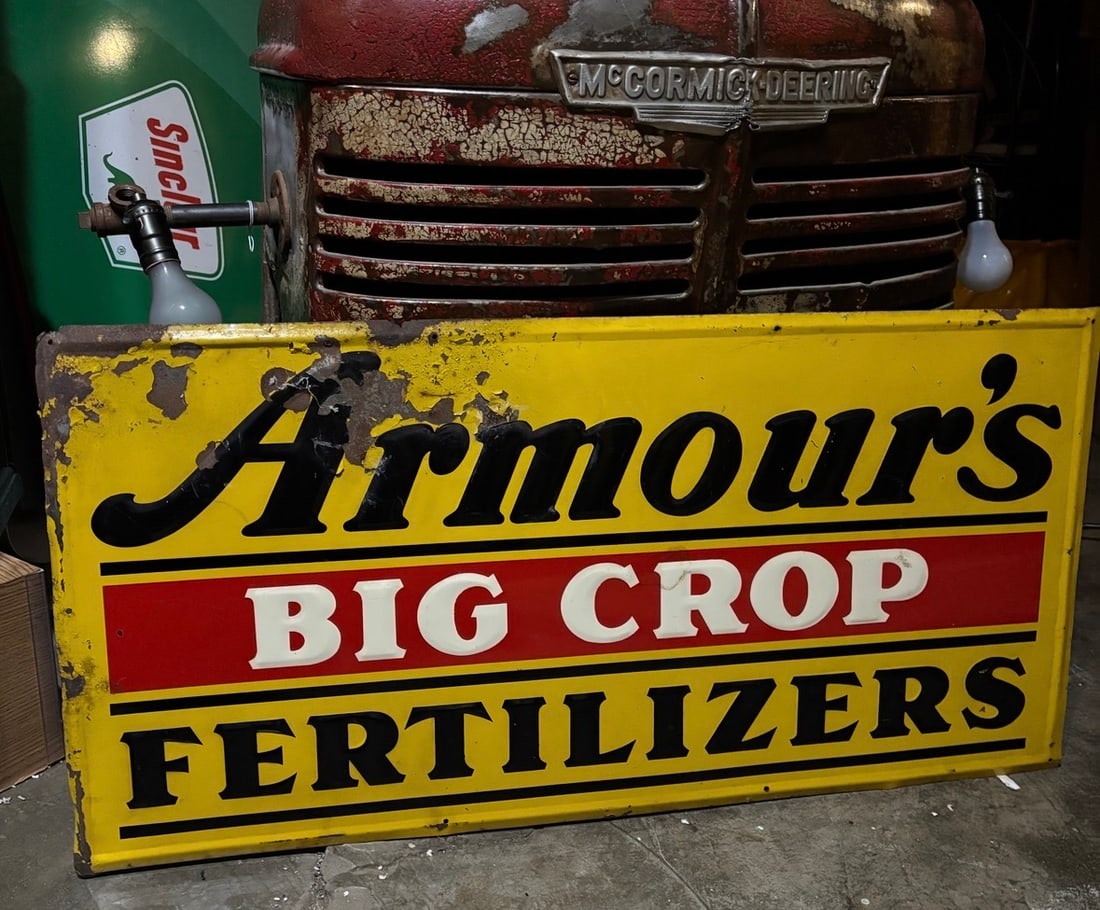 Vintage 1951 Armour's Big Crop Fertilizers Embossed Single-Sided Tin Metal Sign (1 of 4)