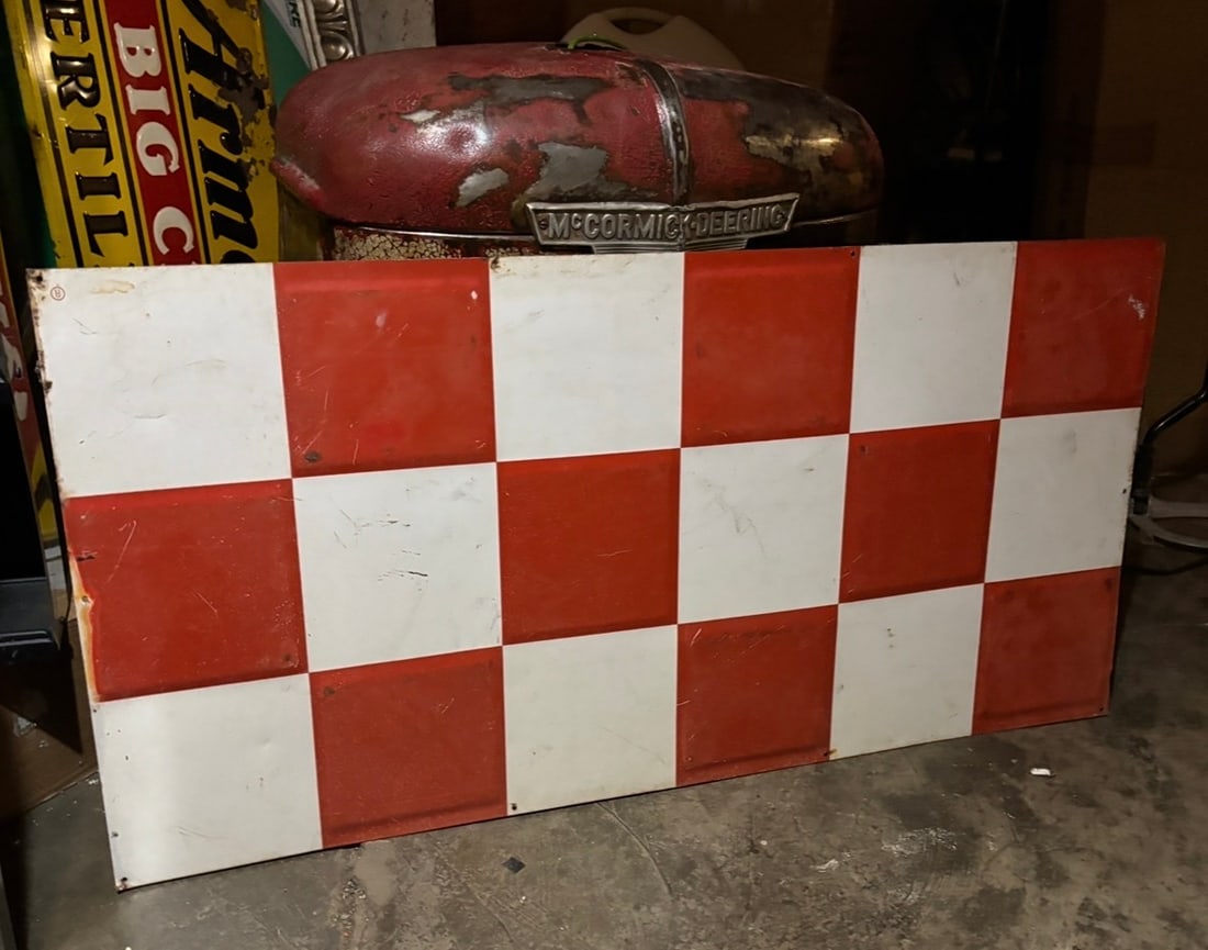 Vintage 48-Inch Purina Feeds Dealer Checkerboard Embossed Green Back Sign (1 of 6)
