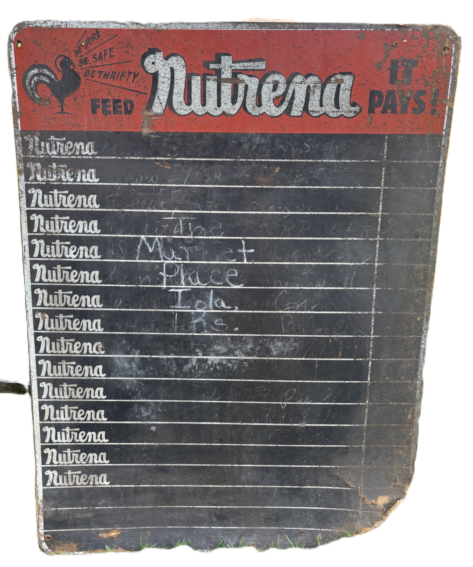 1940s 50s Masonite Nutrena Feed Store Chalkboard sign. Rooster Graphic 36"x48" (1 of 9)