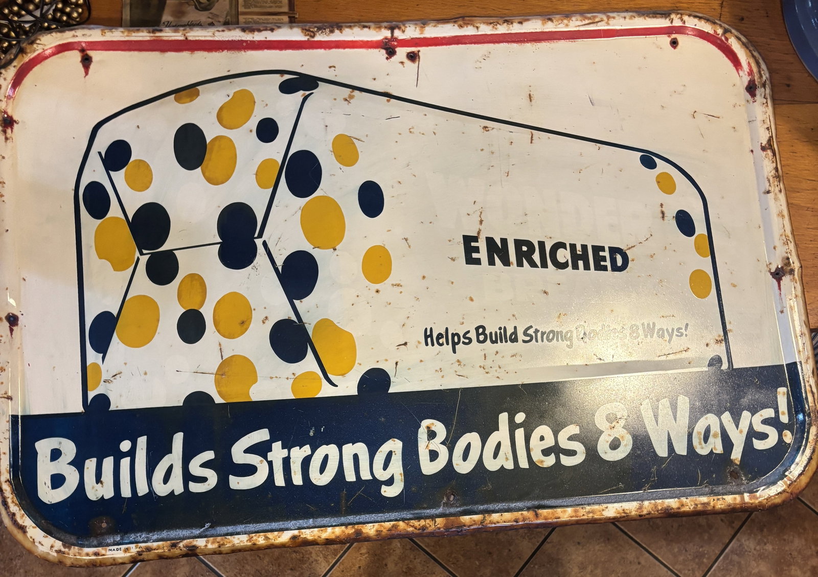 Vintage Wonder Bread Advertising Store Sign Patina Self framed Embossed 25x 37 (1 of 5)