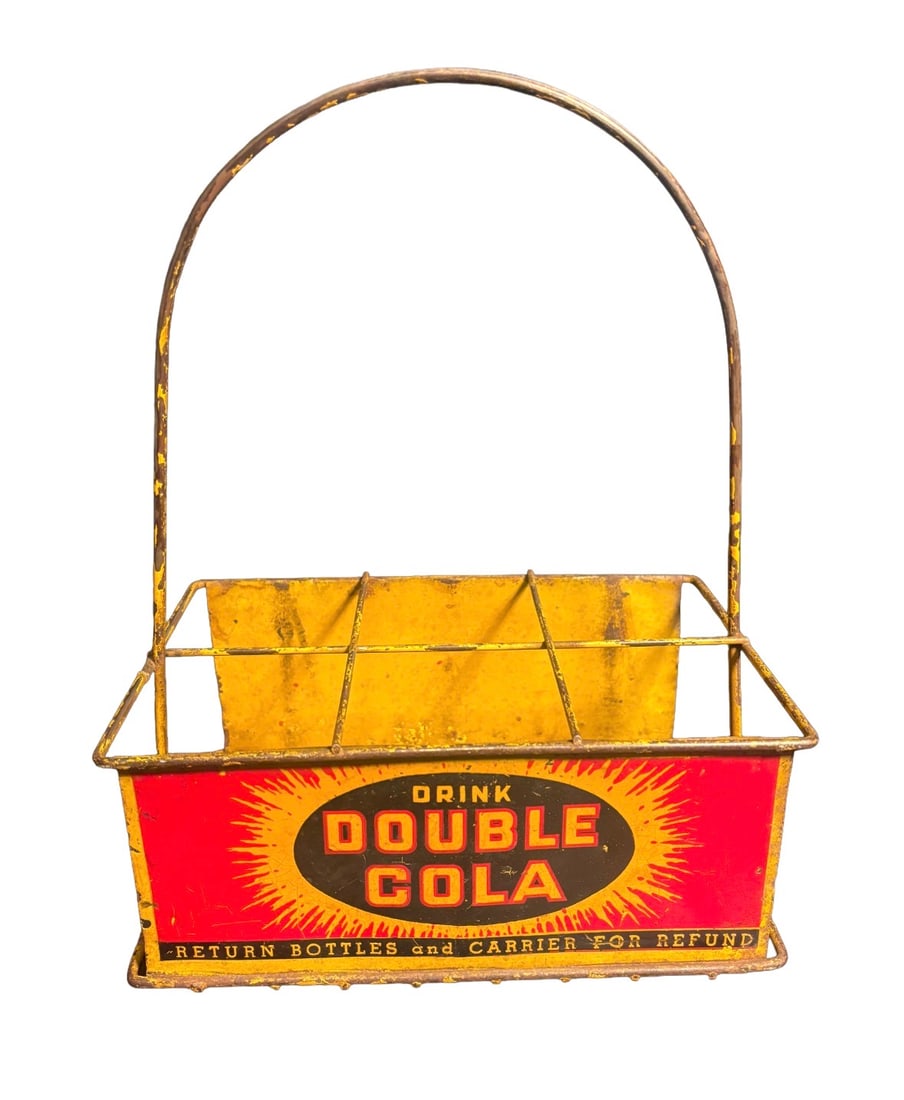 Rare C. 1940s "Drink Double Cola" Wireframe Six-Pack Bottle Carrier Antique: Rare C. 1940s "Drink Double Cola" Wireframe Six-Pack Bottle Carrier by Heuler Wire & Iron Works. A superb slice of mid-century soda advertising, this authentic 1940s Double Cola wireframe bottle carri