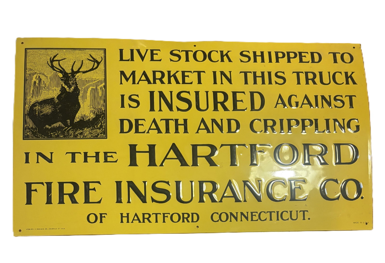 1940s 50s Hartford Fire Insurance Litho Tin Tacker Sign (1 of 4)