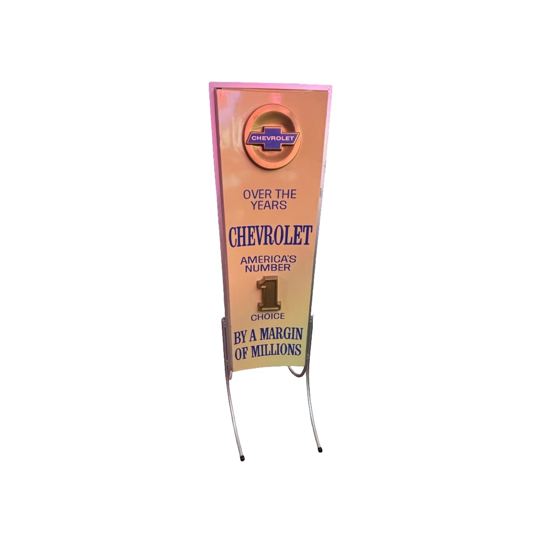 Original 1967 Chevrolet Dealership Showroom Floor Sign: Original 1967 Chevrolet Dealership Showroom Floor Sign. An authentic piece of General Motors automotive history, this double-sided, vacuum-formed plastic floor sign was a centerpiece of Chevrolet's re
