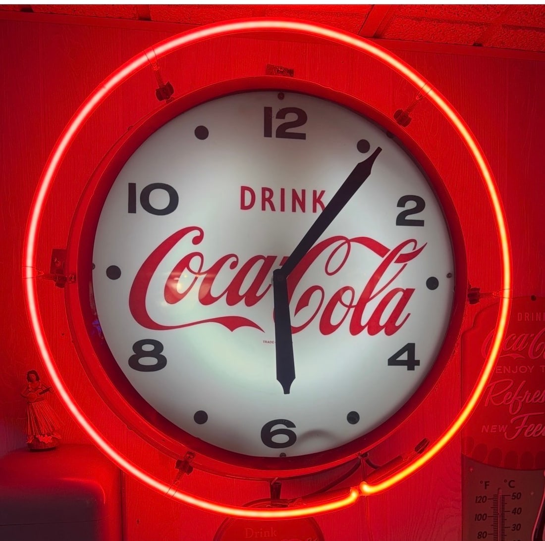 Mid Century Original Custom Modern Clock Co. Coke Halo Neon Dome Clock (1 of 5)