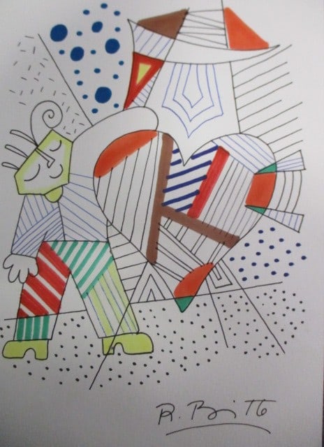 Romero Britto Man with Big Heart on Paper 5 ½" x 8 (1 of 2)