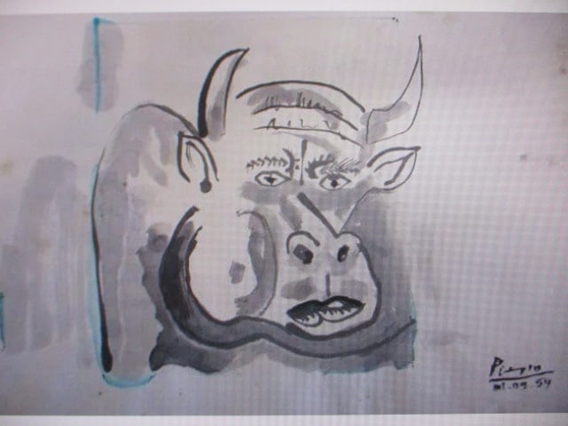 In the Style of Pablo Picasso “Bull Head Watercolor on Paper (1 of 1)