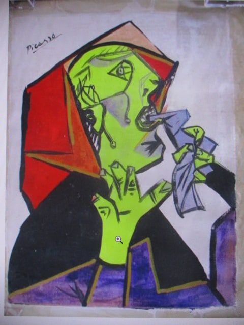 In the Style of Picasso Abstract “Weeping Woman; Oil: In the Style of Pablo Picasso (1881–1973)This oil on canvas is offered in the style of Pablo Picasso, presenting a composition that reflects visual characteristics commonly associated with the artis