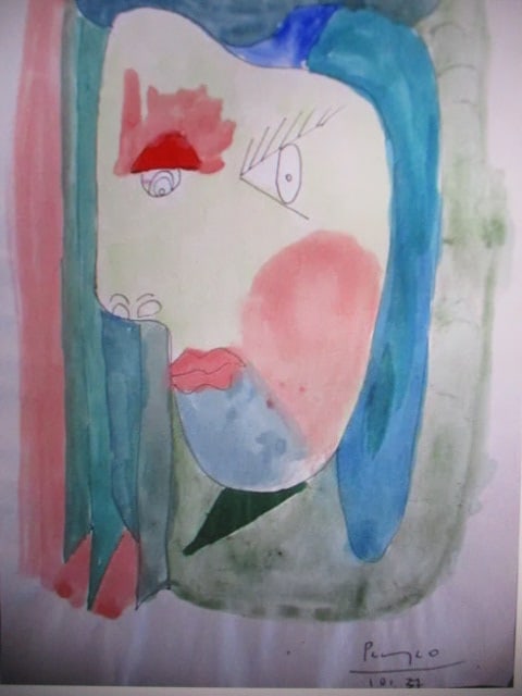 After Pablo Picasso Abstract Woman Profile, Watercolor: After Pablo Picasso (1881–1973)Abstract Woman in Profile, Watercolor Painting (8" x 12").Offered after Pablo Picasso, indicating a work by an unknown artist that reproduces or is based upon the comp