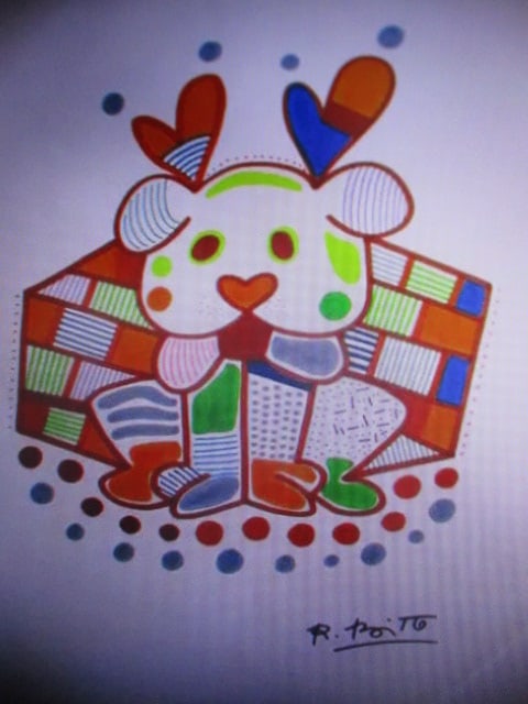 After Romero Britto – Puppy | 12 x 17 Watercolor Drawing: After Romero Britto (1963– ) Puppy | 12 x 17 Watercolor Drawing on PaperThis work is offered after Romero Britto, indicating a piece by an unknown artist that reproduces or is based upon the composi