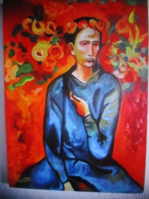 In the Style of Pablo Picasso (1881–1973) Woman in Blue – Oil on Canvas: In the Style of Pablo Picasso (1881–1973) Woman in Blue – Oil on Canvas.In the Style of Pablo Picasso (1881–1973) Woman in Blue – Oil on Canvas.In the Style of Pablo Picasso (1881–1973)This 