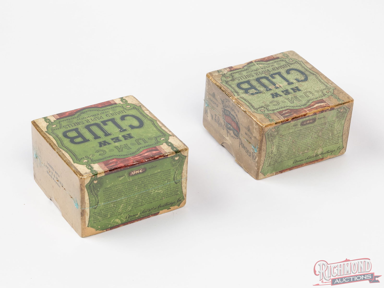Two UMC United Metallic Cartridge New Club 12 Gauge Collector Shot Shell Boxes - 2