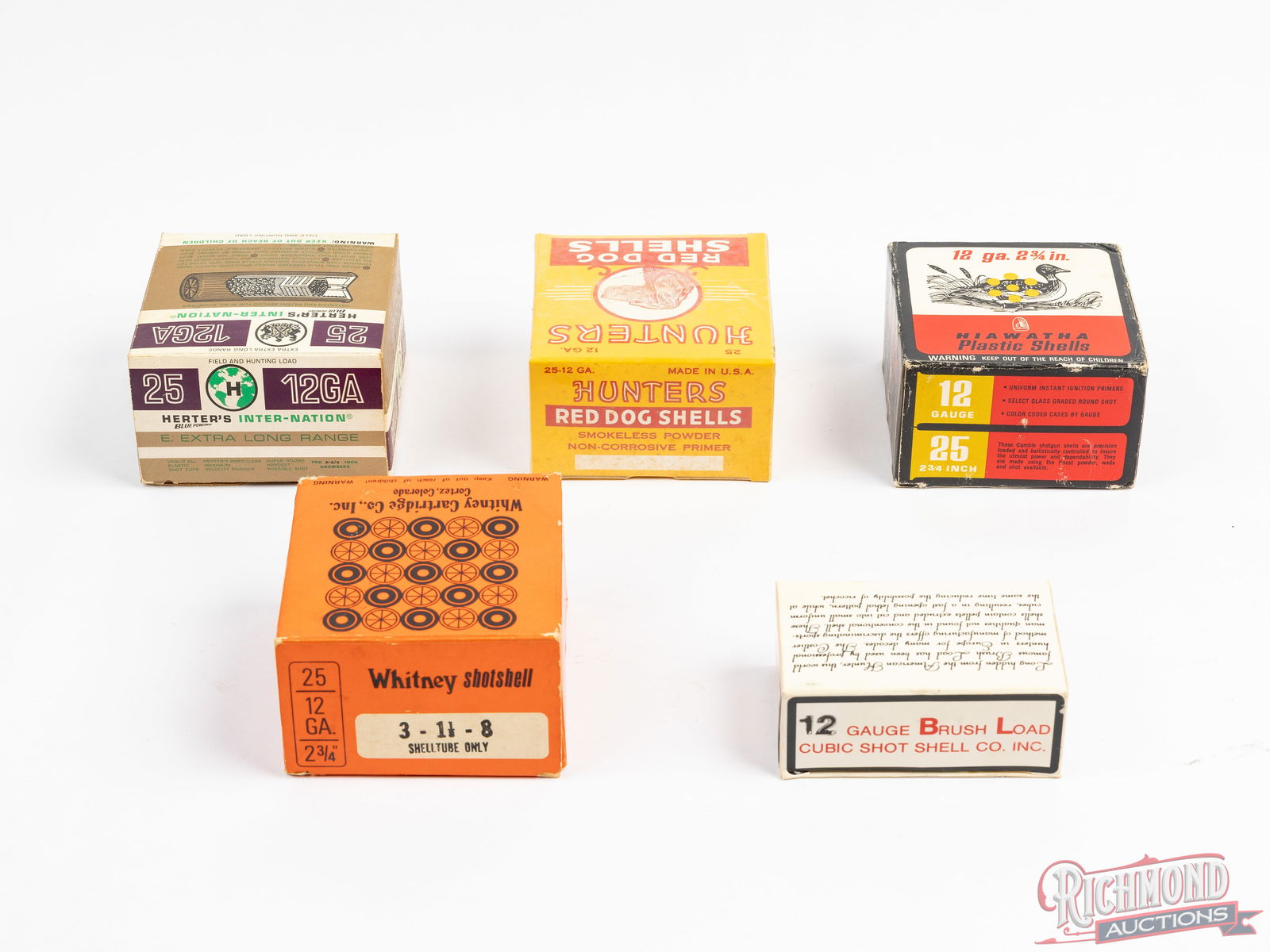 Five Vintage Shotshell Boxes Assorted Brands with 60 Rounds of 12 Gauge Shells - 2