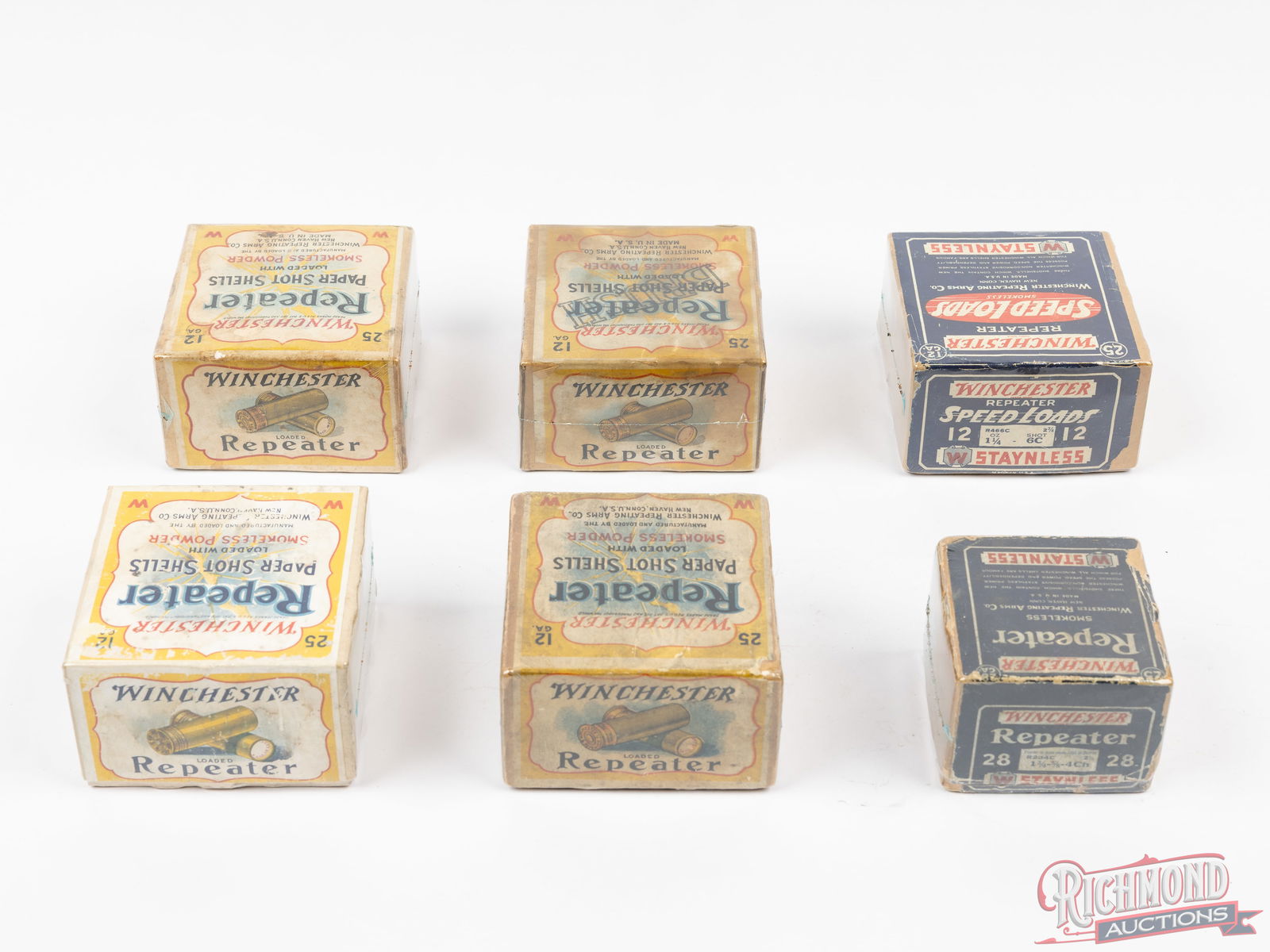 Six Collector Shotshell Boxes Winchester Repeater 12 & 28 GA Two Factory Full - 2